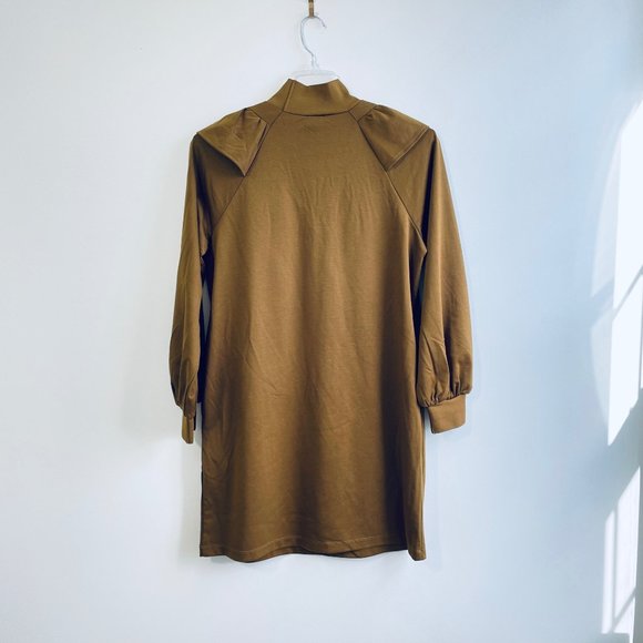 Who What Wear Medium Women's Long Sleeve Knit Ruffle Sheath Brown Mini Dress New - Picture 9 of 12